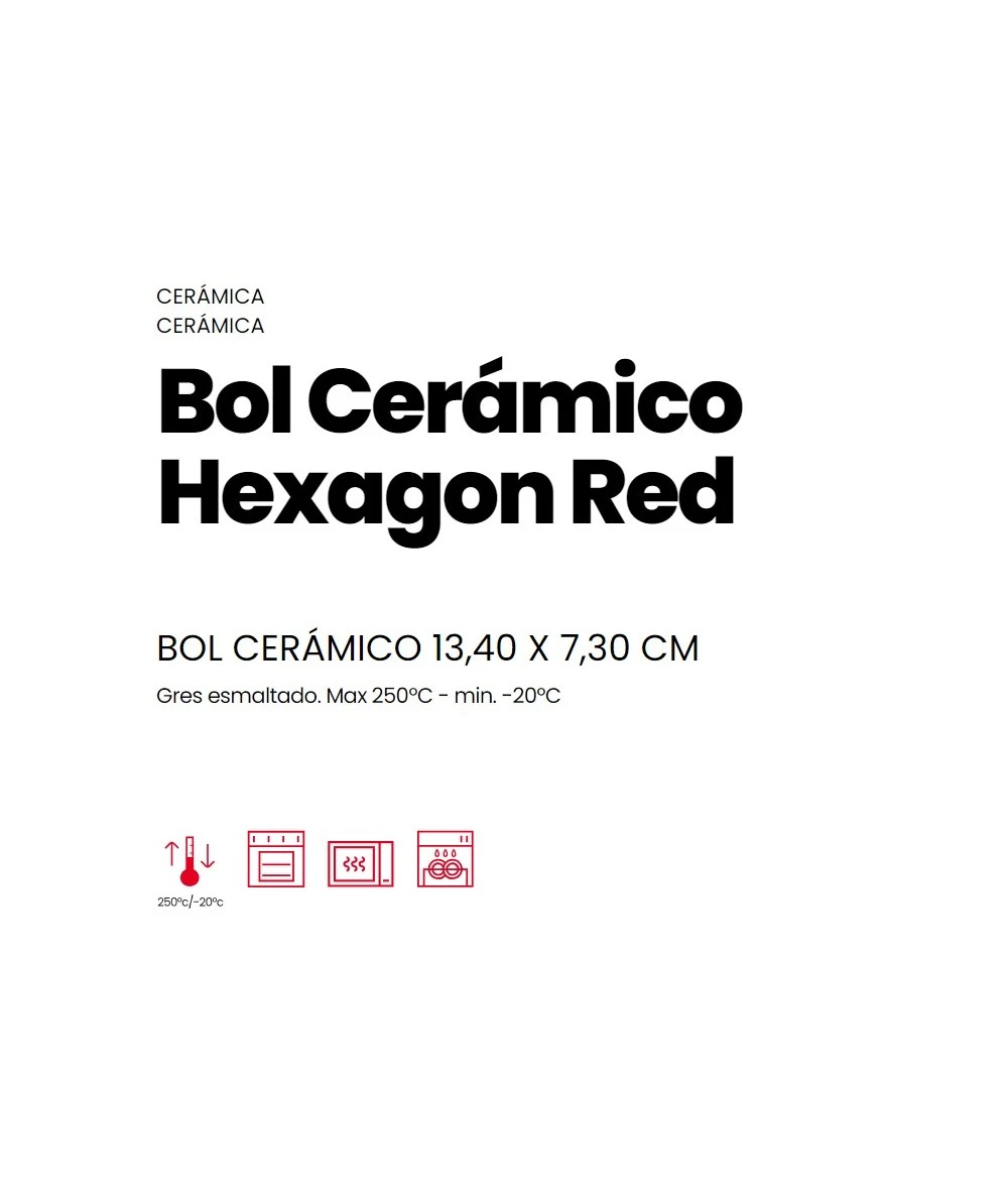 BOL CERÁMICO HEXAGON RED 0,55 LITROS IBILI 688003 2 BOL CERÁMICO HEXAGON RED 0,55 LITROS IBILI 688003 - Imagen 2