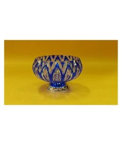 CENTRO CRISTAL DE BOHEMIA AZUL COBALTO 20CM PIE CROMO