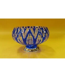 CENTRO CRISTAL DE BOHEMIA AZUL COBALTO 25CM PIE CROMO