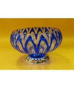 CENTRO CRISTAL DE BOHEMIA AZUL COBALTO 30CM PIE CROMO