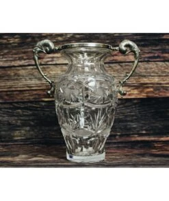 FLORERO CRISTAL DE BOHEMIA ÁNFORA ASAS PLATA