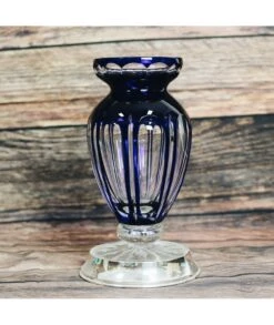 FLORERO CRISTAL DE BOHEMIA COBALTO PIE PLATA PEQUEÑO