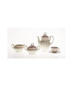 JUEGO DE CAFÉ 27 PIEZAS LA CARTUJA DE SEVILLA FLOR DE LIS ROSA