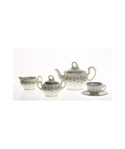 JUEGO DE TÉ 15 PIEZAS LA CARTUJA DE SEVILLA FLOR DE LIS AZUL