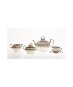 JUEGO DE TÉ 15 PIEZAS LA CARTUJA DE SEVILLA FLOR DE LIS ROSA