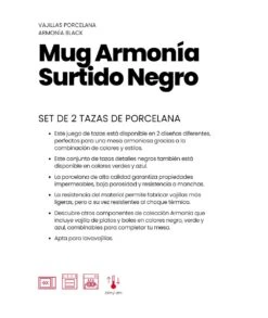 SET MUG ARMONIA NEGRO 0,36 LITROS IBILI 692001 -Bazar Casa Sole mug armonia negro flor 360 ml ibili 692001 2
