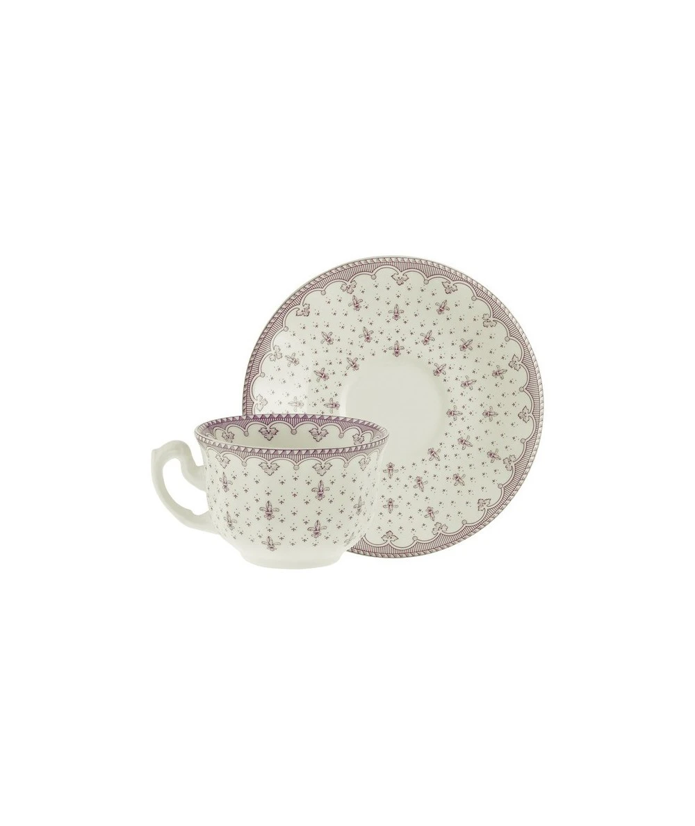 TAZA DE CAFE CON PLATO FLOR DE LIS ROSA 1 TAZA DE CAFE CON PLATO FLOR DE LIS ROSA