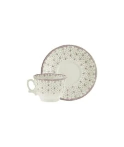 TAZA DESAYUNO CON PLATO FLOR DE LIS ROSA